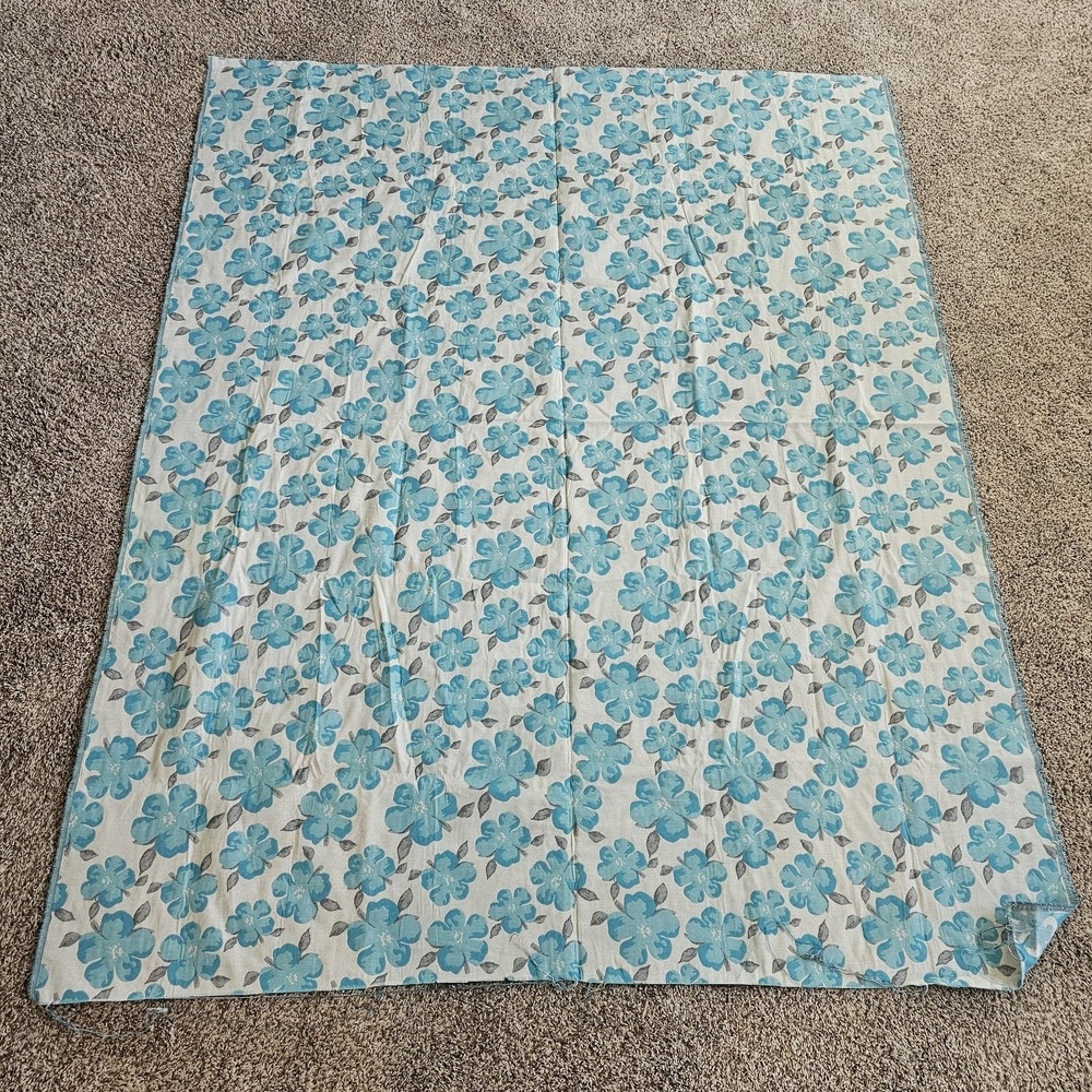 1950s 1960s Jacquard Fabric Double Sided Blue Hybiscus Floral 2 Yards x 57 Inch - Picture 4 of 9